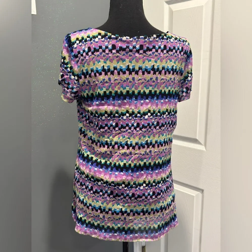 Axcess Purple and Black Patterned Short Sleeve Top